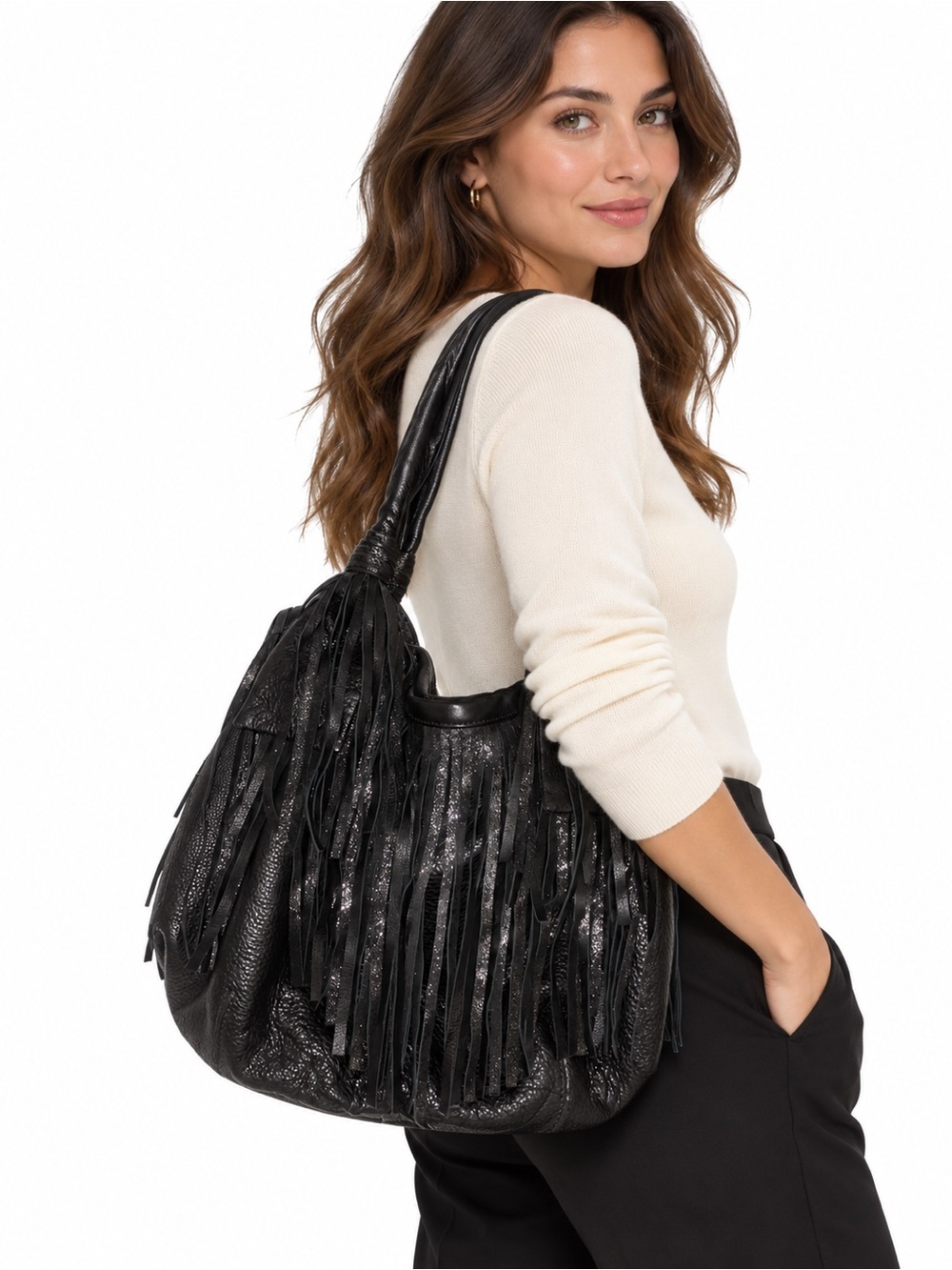 Fringe super soft Leather Shoulder Bag - Black❤️❤️❤️